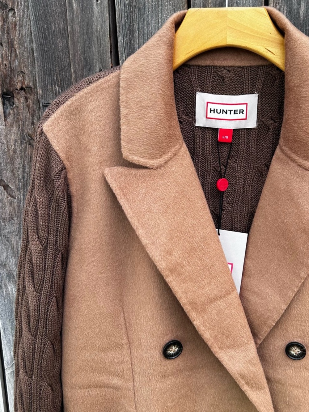 NWT Hunter Double Breasted Wool Blend Sweater Jacket Camel Tan Brown L - Picture 4 of 16